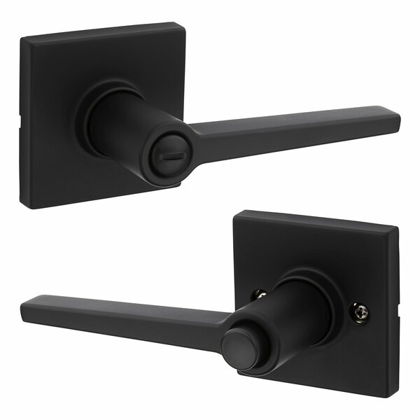 Safelock Daylon Lever with Square Rose Privacy Lock with RCAL Latch and RCS Strike Matte Black Finish SL4000DALSQT-514